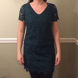 Dark green sheath lace cocktail dress Ann Taylor